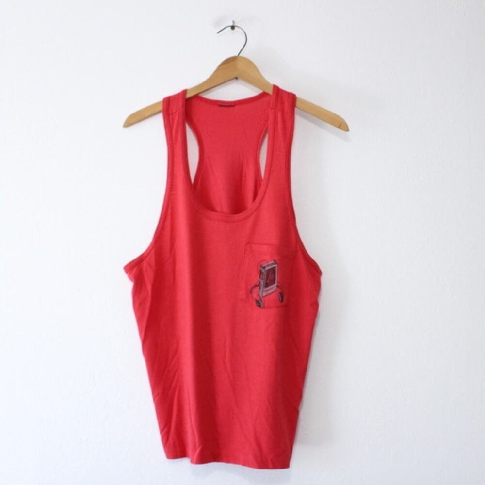 Vintage 80s Walkman Cassette Player Red Tank Top Mens Medium Retro Music
